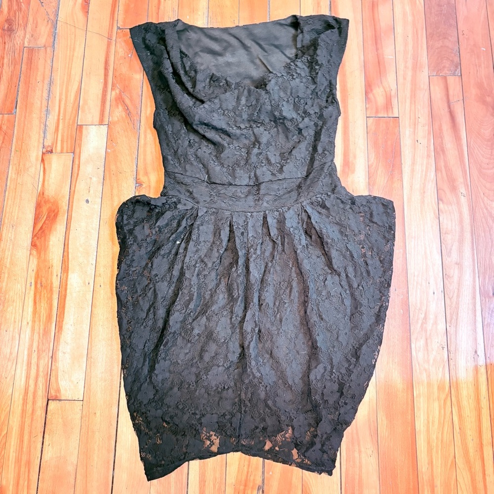 Vintage Black Lace Mini Dress Fully Lined - Size SMALL